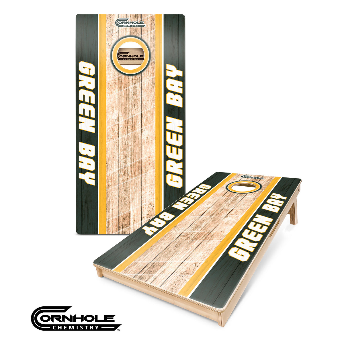 Green Bay Cornhole Boards - Green/Yellow Wooden Regulation