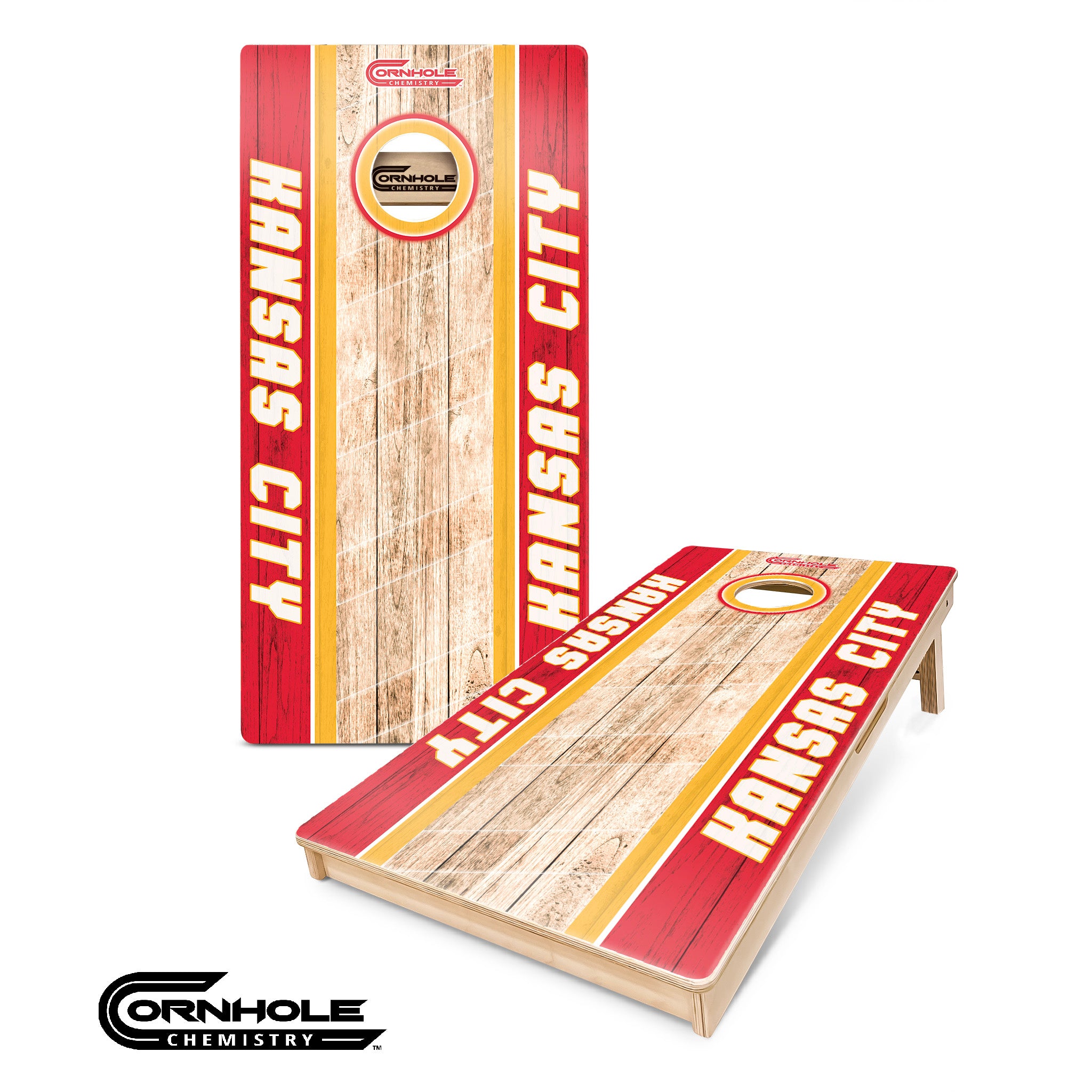 Kansas City Cornhole Boards - Red/Yellow Wooden Regulation Front