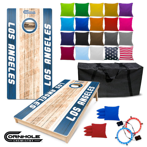Full Set With Los Angeles Cornhole Boards - Blue/White Wooden Regulation