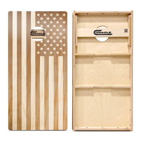 Brown Stain American Flag - Regulation Pro Series Cornhole Boards UV PRINTED