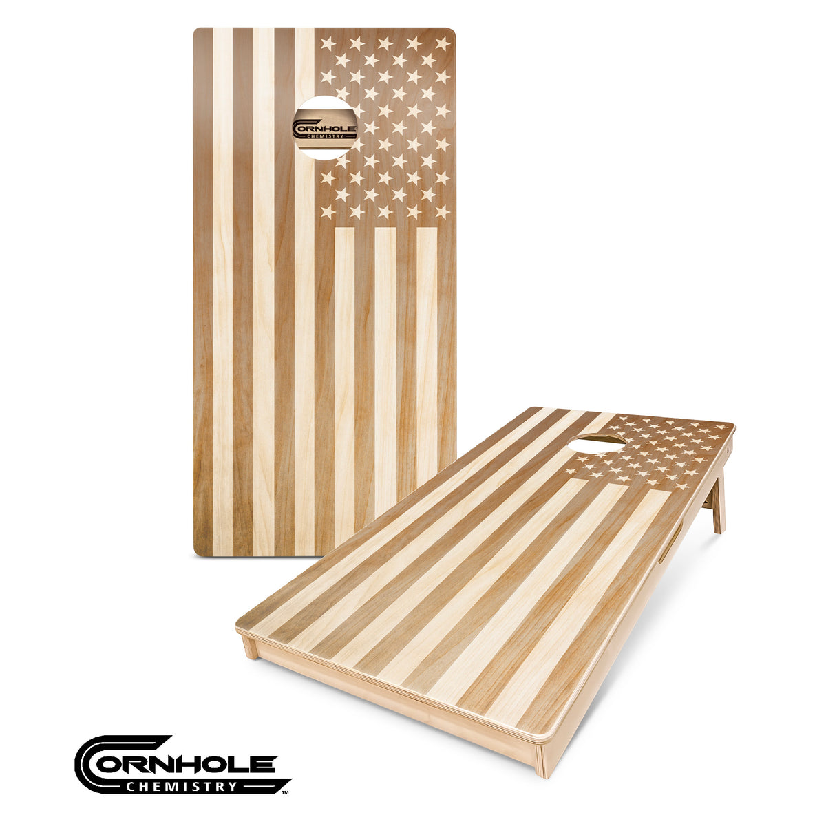 Brown Stain American Flag - Regulation Pro Series Cornhole Boards UV PRINTED