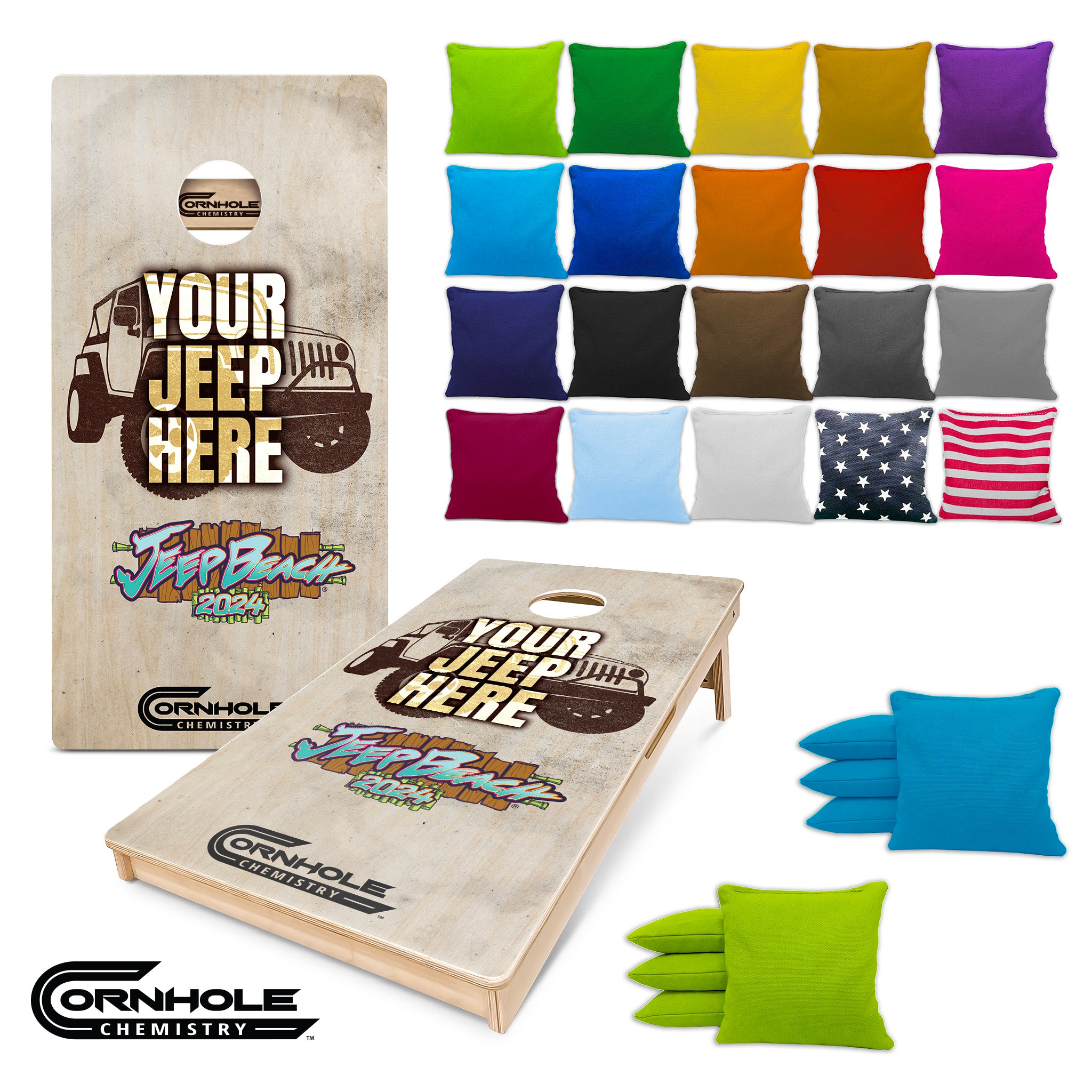 Jeep Beach Custom Boards 2024 with toss bags