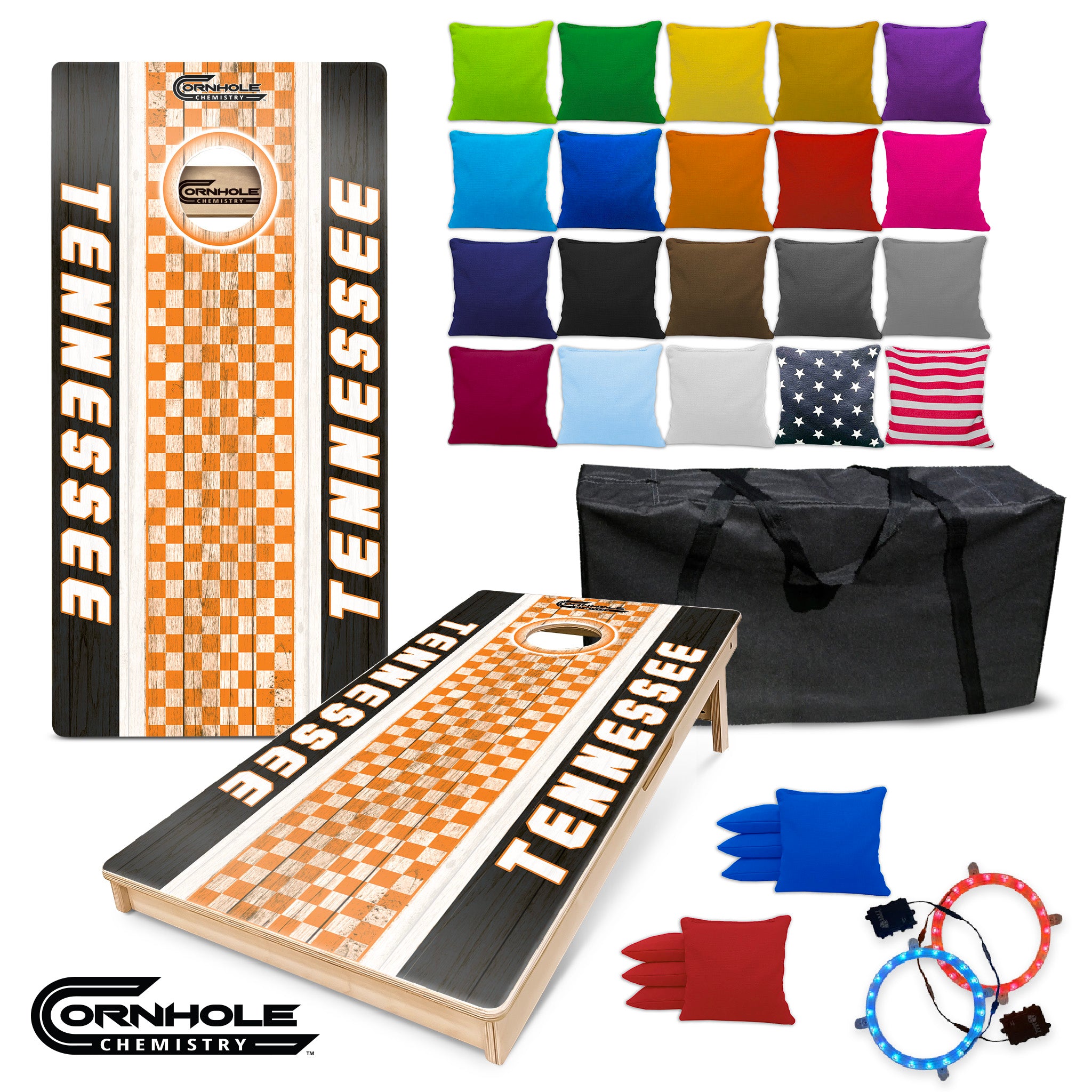 Full set Tennessee Cornhole Boards - Black/Orange Wooden Regulation