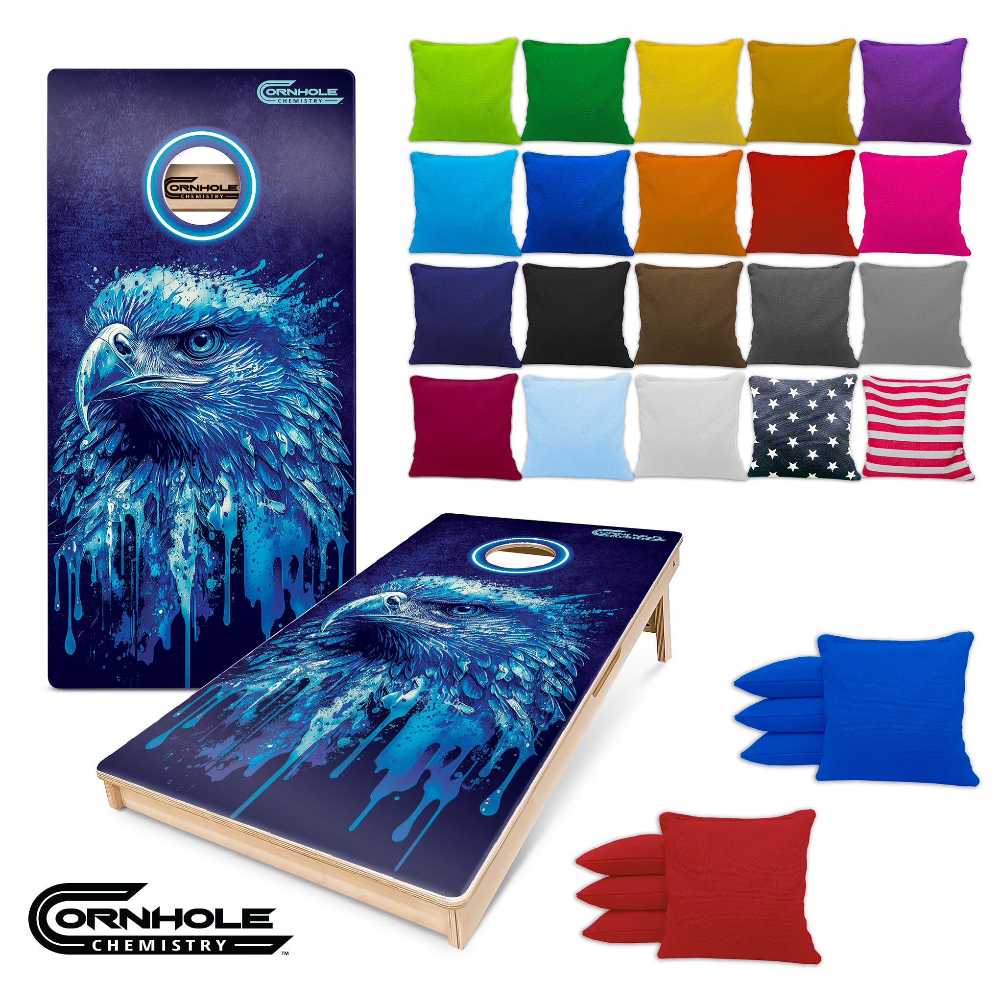 Blue Abstract Eagle Regulation Pro Cornhole Boards UV PRINTED