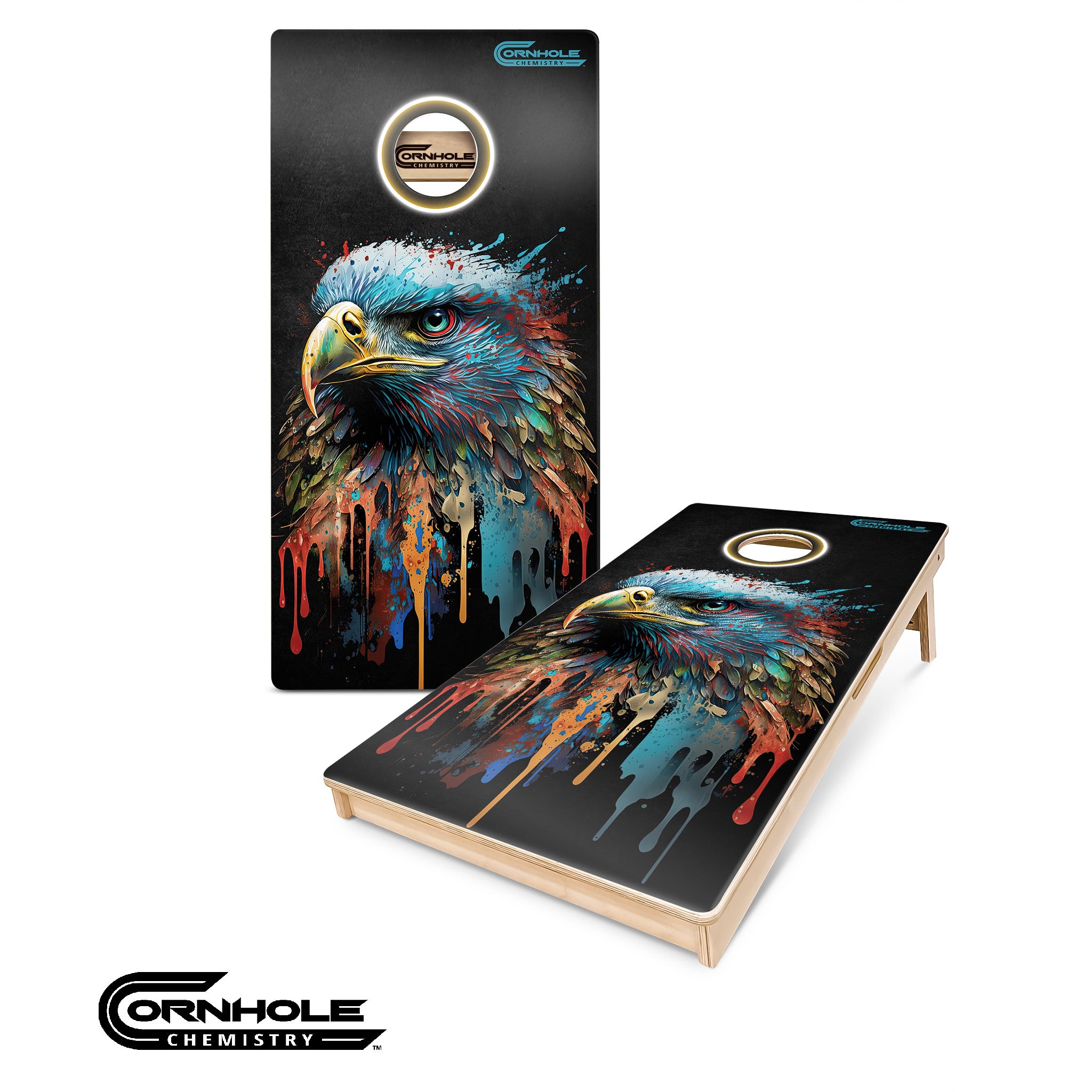 Black Abstract Eagle Regulation Pro Cornhole Boards UV PRINTED