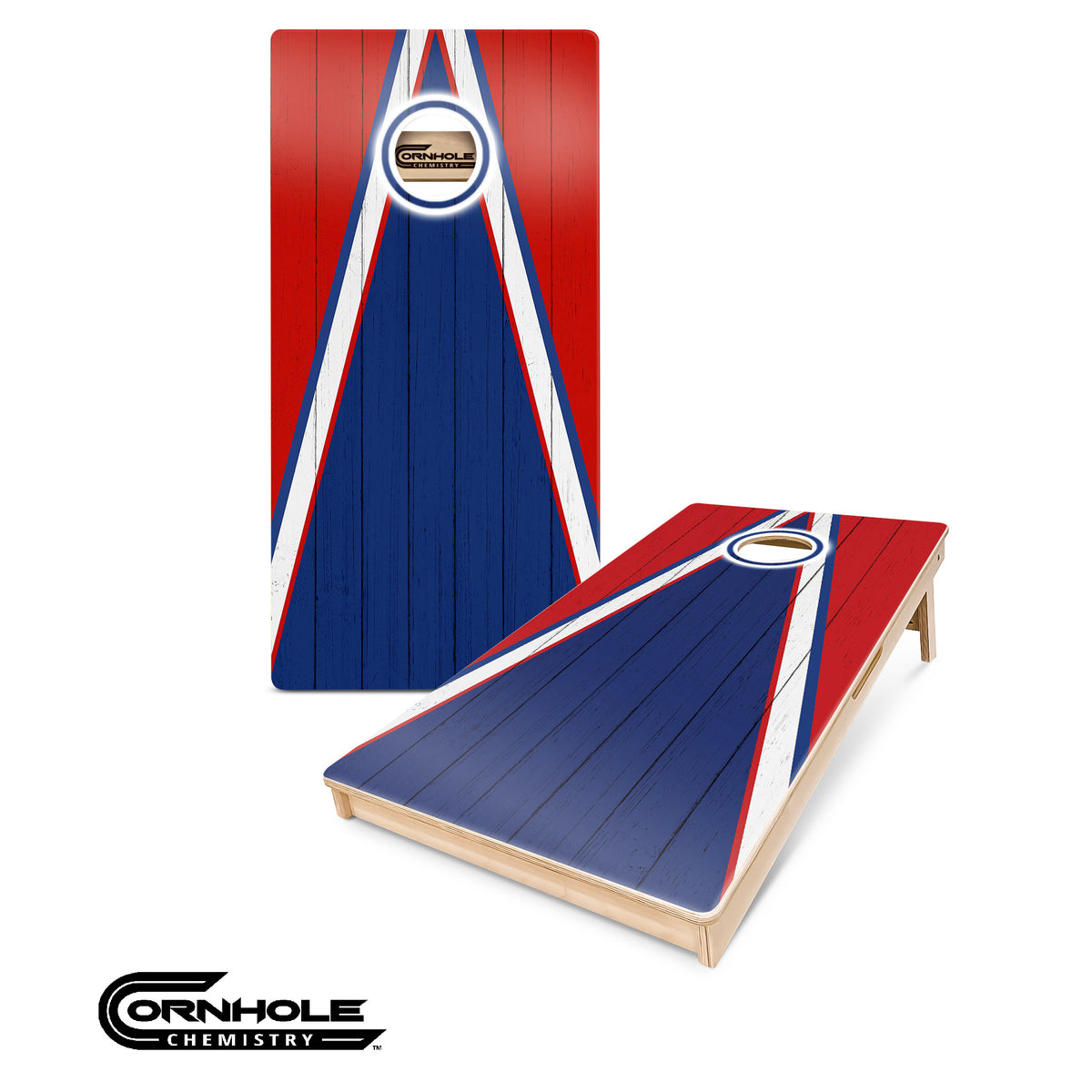 Red, White, & Blue Triangle - Regulation Pro Cornhole Boards UV PRINTED